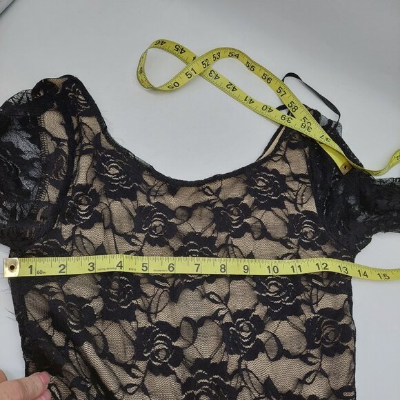 Deb Dress Black Lace Tan Lined Junior Size Small Debs Y2K - Picture 10 of 10